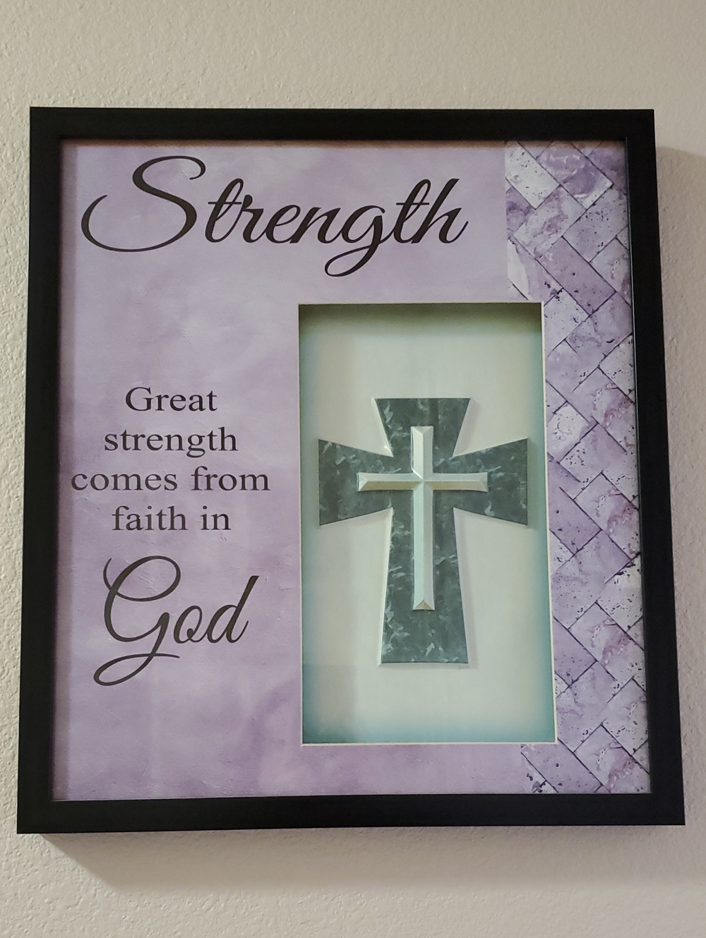 Strength Framed Wall Art - Purple Cross Print